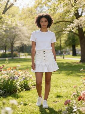 Hunter & Brown White Denim Ruffle Hem Mini Skirt New M